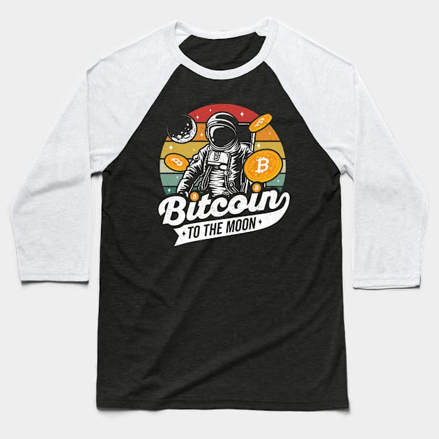 Bitcoin to the Moon Astronaut Crypto Hodl Baseball T-Shirt by DetourShirts